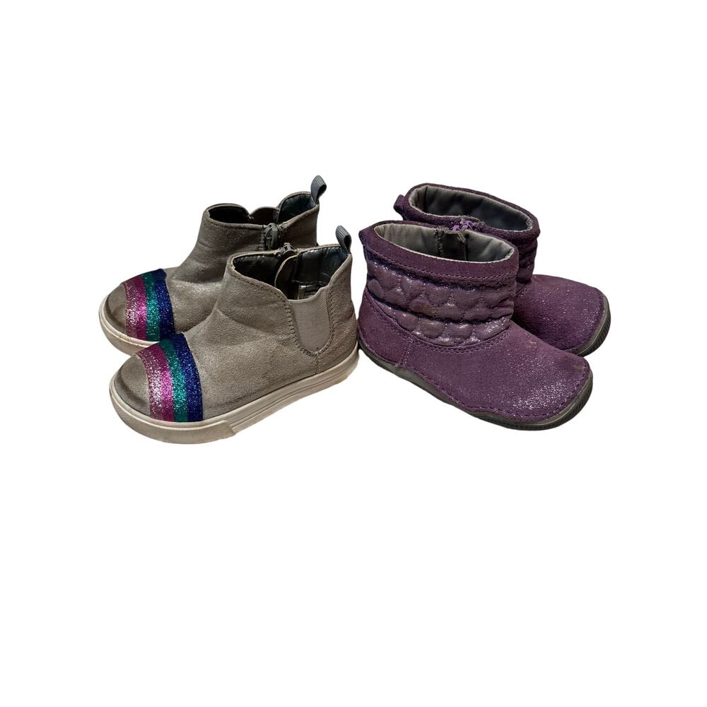 OshKosh Stride Rite Toddler Girl Size 6 Shoe Bundle Purple Boots Gray Sneakers